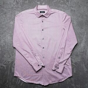 Bugatchi OoohCotton Tech Mens Sz M Geometric Print Long Sleeve Button Up Shirt